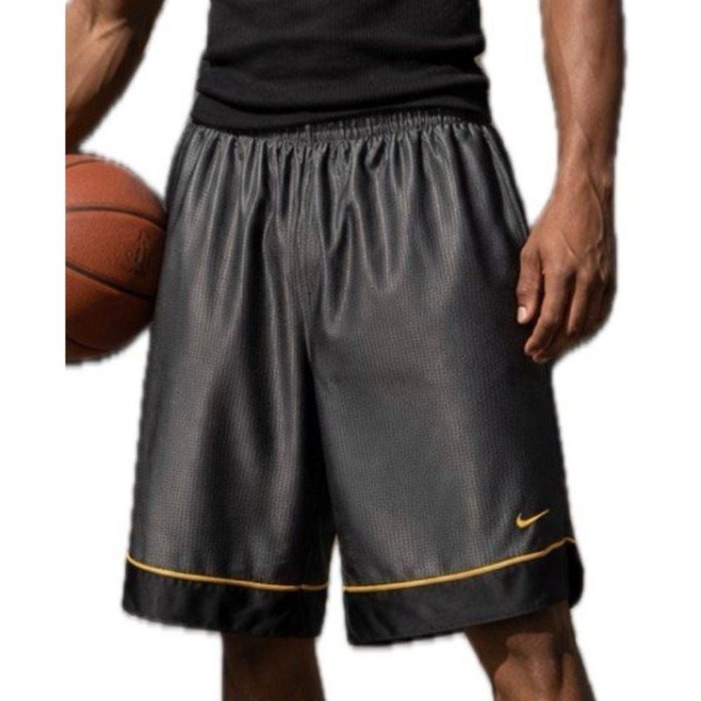 VTG 90s Nike Gay Label Basketball Silky Shorts Gray/Black/Yellow. Men's Size L